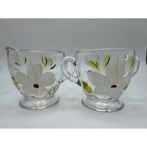Vintage Bartlett Collins Creamer Sugar Bowl White flowers Gay Fad 50’s Vtg